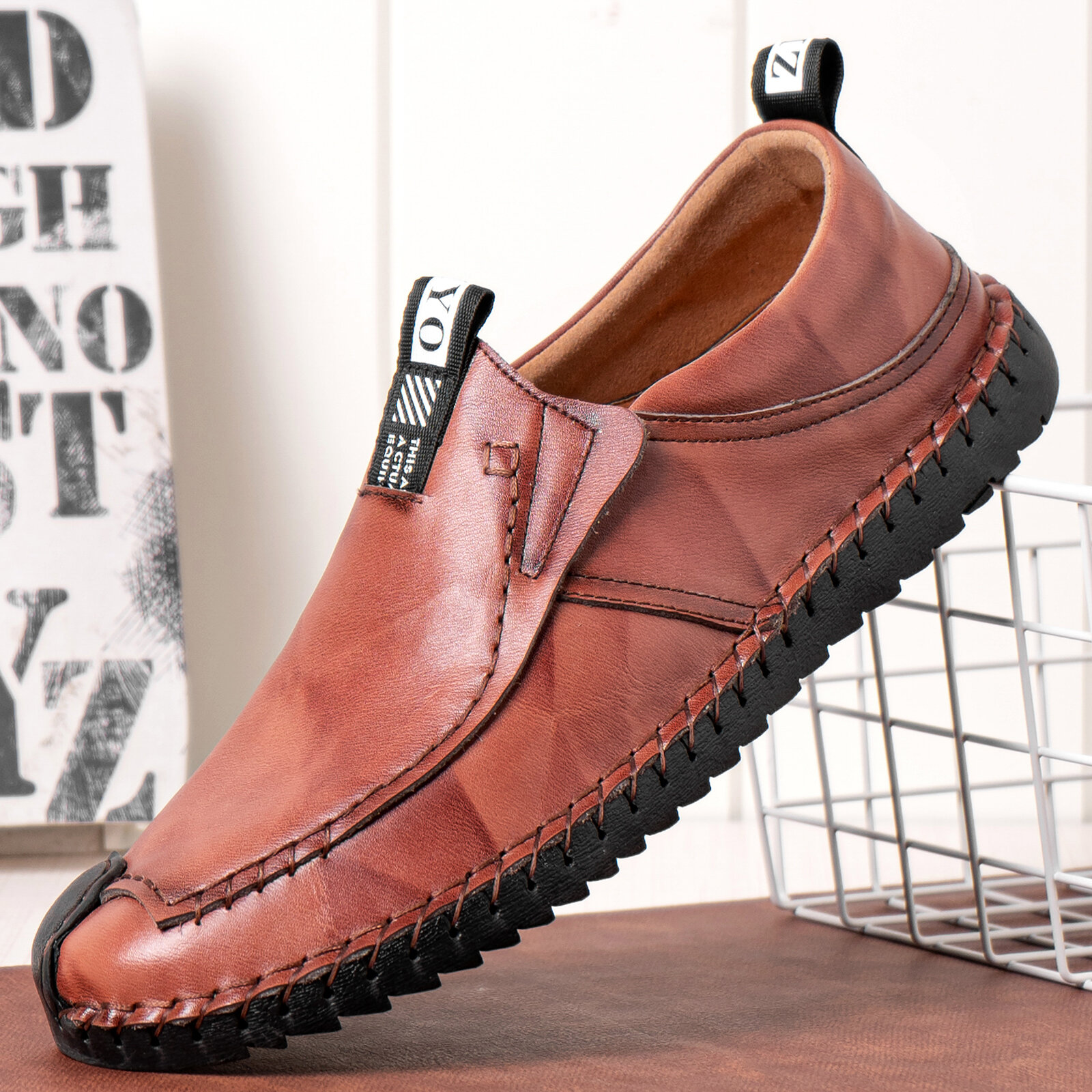 Menico Men Retro Slip Resistant Casual Business Handmade Shoes