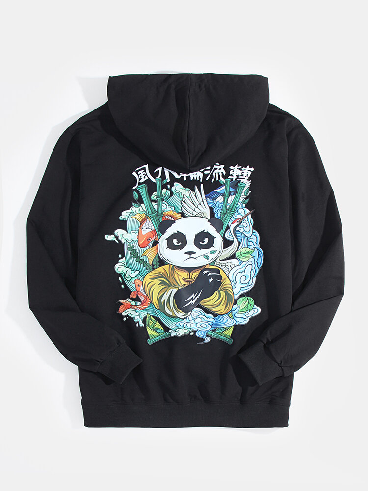 Tekst en cartoon voor heren Panda Hoodies in etnische stijl met print op de rug