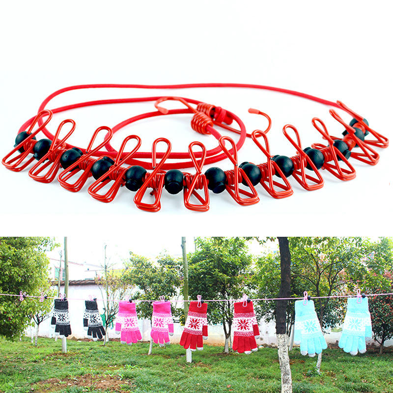  IPRee™ Outdooors PorTable Clothes Line Stretch Windproof Camping Rope With 12 Clips 