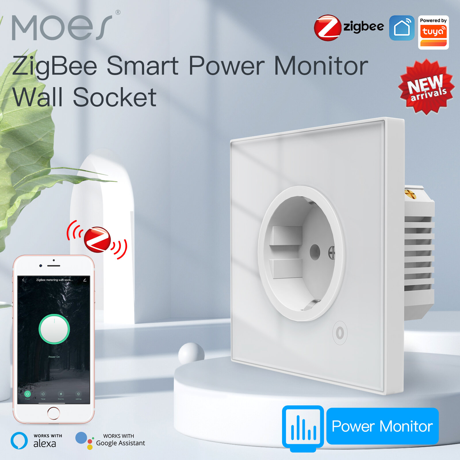 

MoesHouse Tuya ZIGBE Smart Socket Switch EU Plug 16A Intelligent APP Remote Montoring Electricity Voice Control Work wit