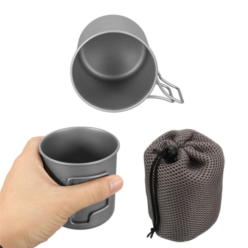 420ml Titanium Water Cup Portable Camping Picnic Drinking Mug With Lid