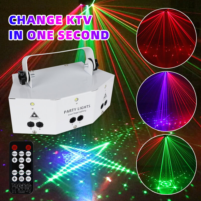 

Disco Strobes Projector Light DMX 9 Eyes Laser Projection Lamp Voice Control Lighting with Remote for DJ KTV Club Stage