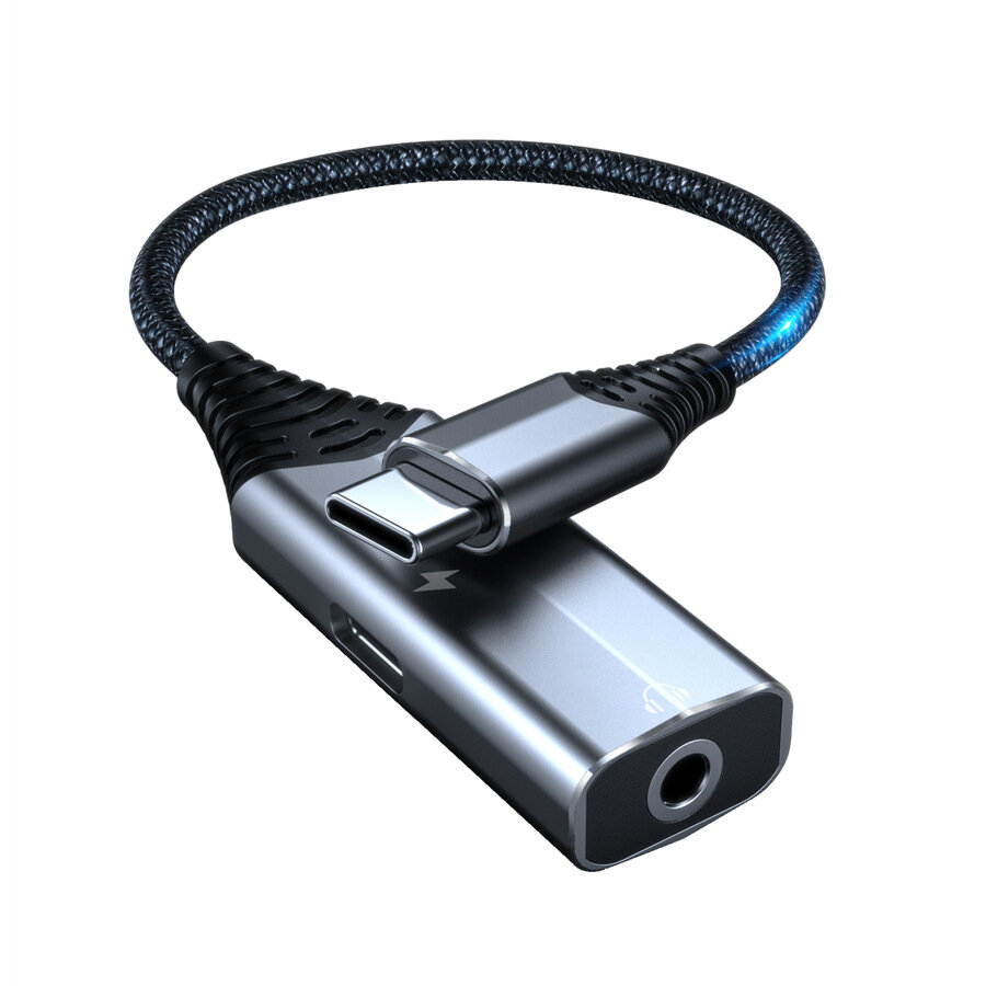 Bakeey Type-C 2-in-1 audioadapter USB-C naar 3,5 mm hoofdtelefoonadapter 60 W PD snellaadconverter v