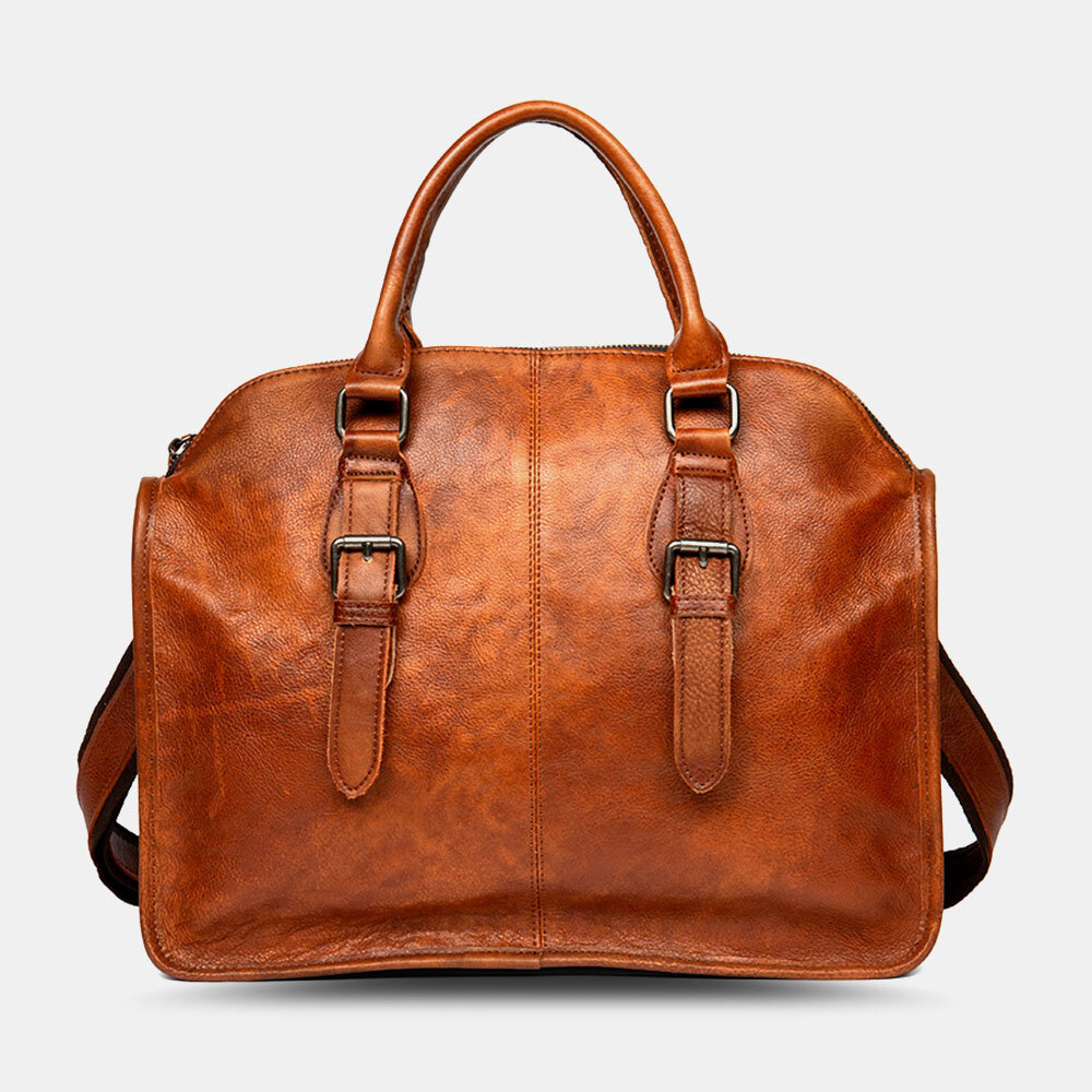 Ekphero Men Vintage PU Leather Multifunction Back Anti-Theft Pocket Briefcase Handbags Crossbody Bag