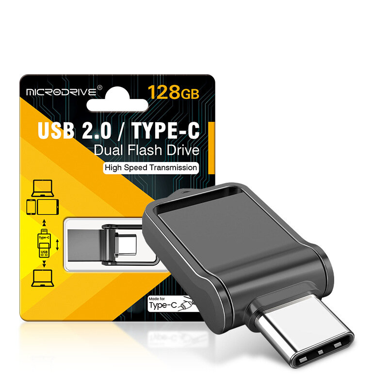 Microdrive 128GB USB Flash Drive Type-C/USB2.0 Dual Interface High Speed Pendrive Portable Memory U Disk for Phone Compu