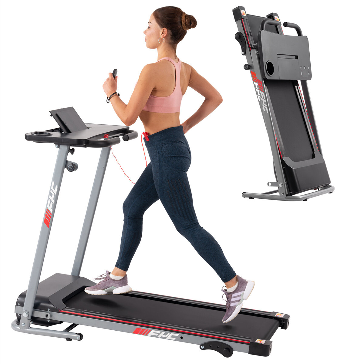 [USA Direct] FYC JK-1608-2 Folding Treadmill 2.5HP Motor 12km/h Max Speed 120kg Weight Capacity Remote Control LED Displ