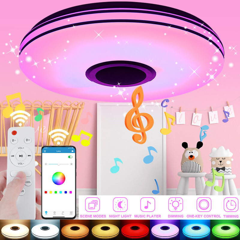Imagen de Lámpara de techo LED RGB con música, control por bluetooth a través de la aplicación y control remoto para habitación de