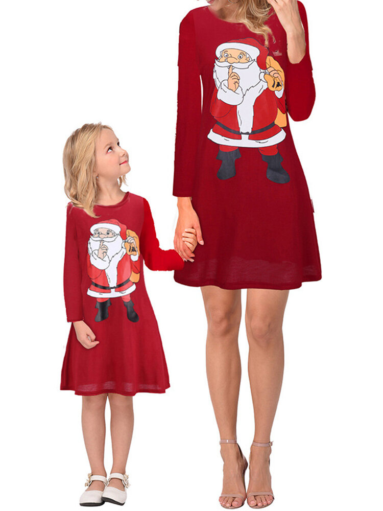 

Family Mother Daughter Parent-child Christmas Printed Long Sleeve Women Dress