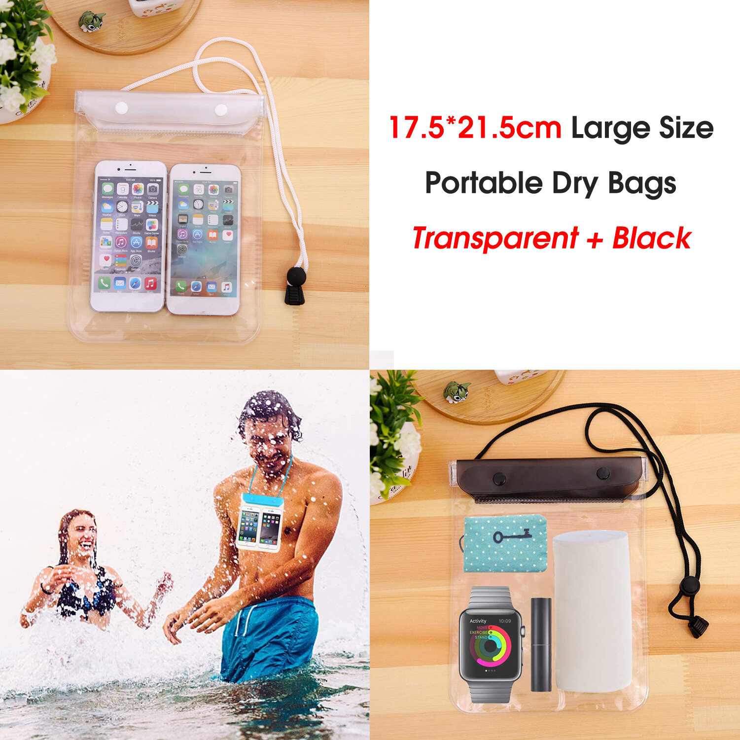

Bakeey 2PCS Universal Large Capacity Touch Screen Waterproof Pouch Cellphone Dry Bags Case Underwater Swimming Diving St