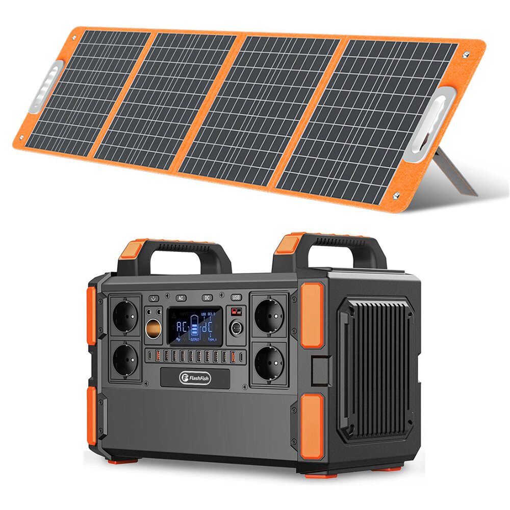 [EU Direct] FlashFish F132 1000W Portable Power Station With 100W Foldable Solar Panel Emergency Power Supply For Camping RV Travel