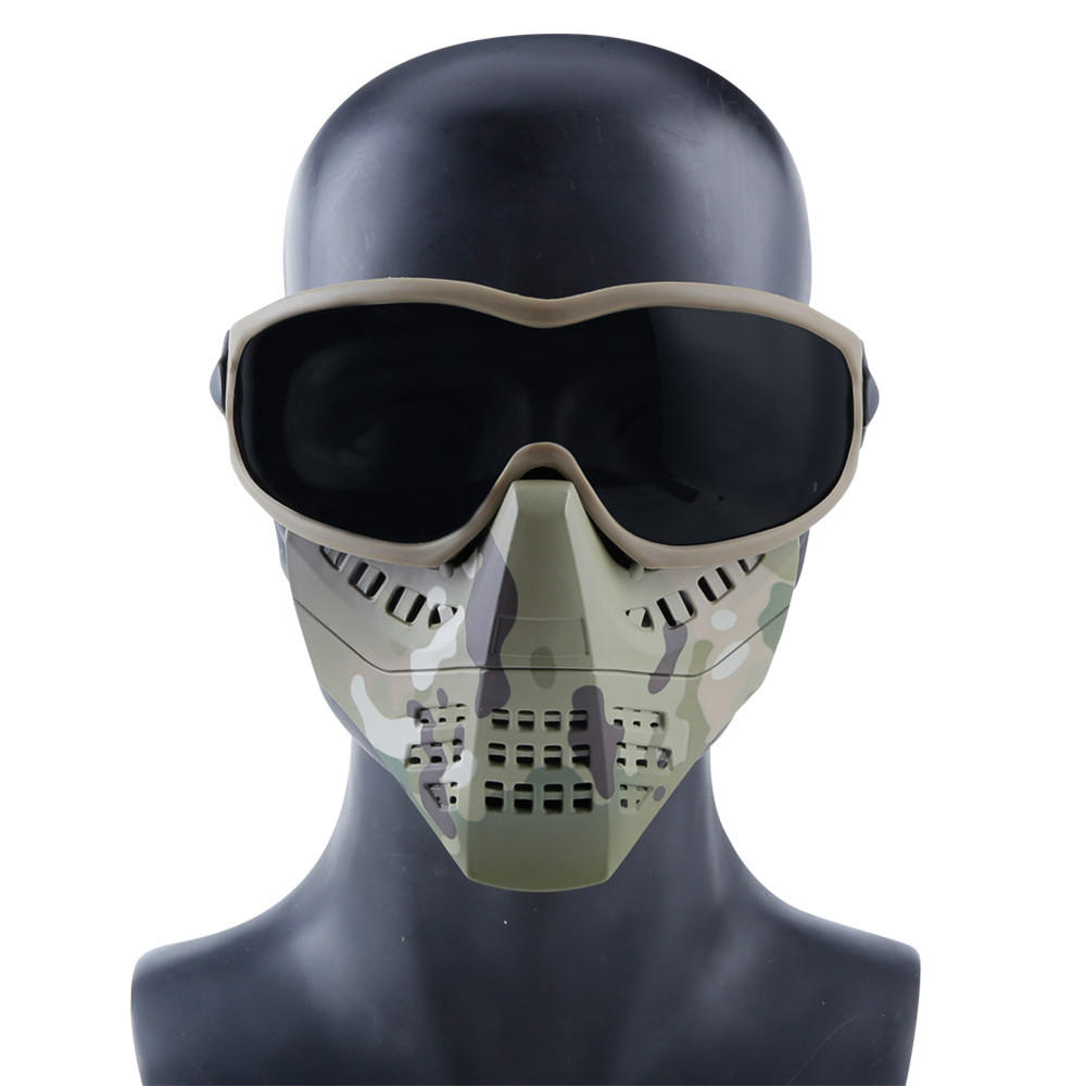 Wosport Tactical Glasses + Half Face Mask Removable Outdoor CS Military Protective Mask