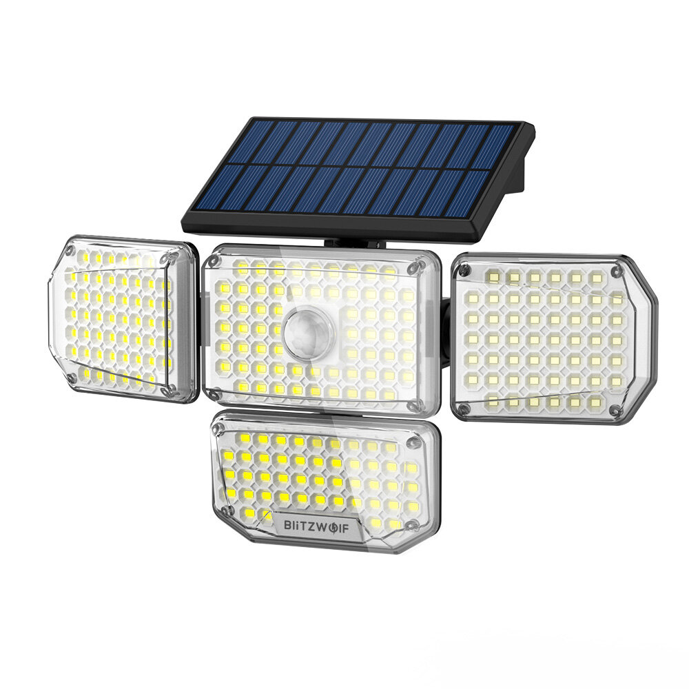 BlitzWolf® BW-OLT6 4 koppen zonnesensor wandlamp met 4-zijdige lichtopbrengst, draaibare 4 koppen, gevoelige PIR sensor, 3 werkmodi en IP65 waterdicht