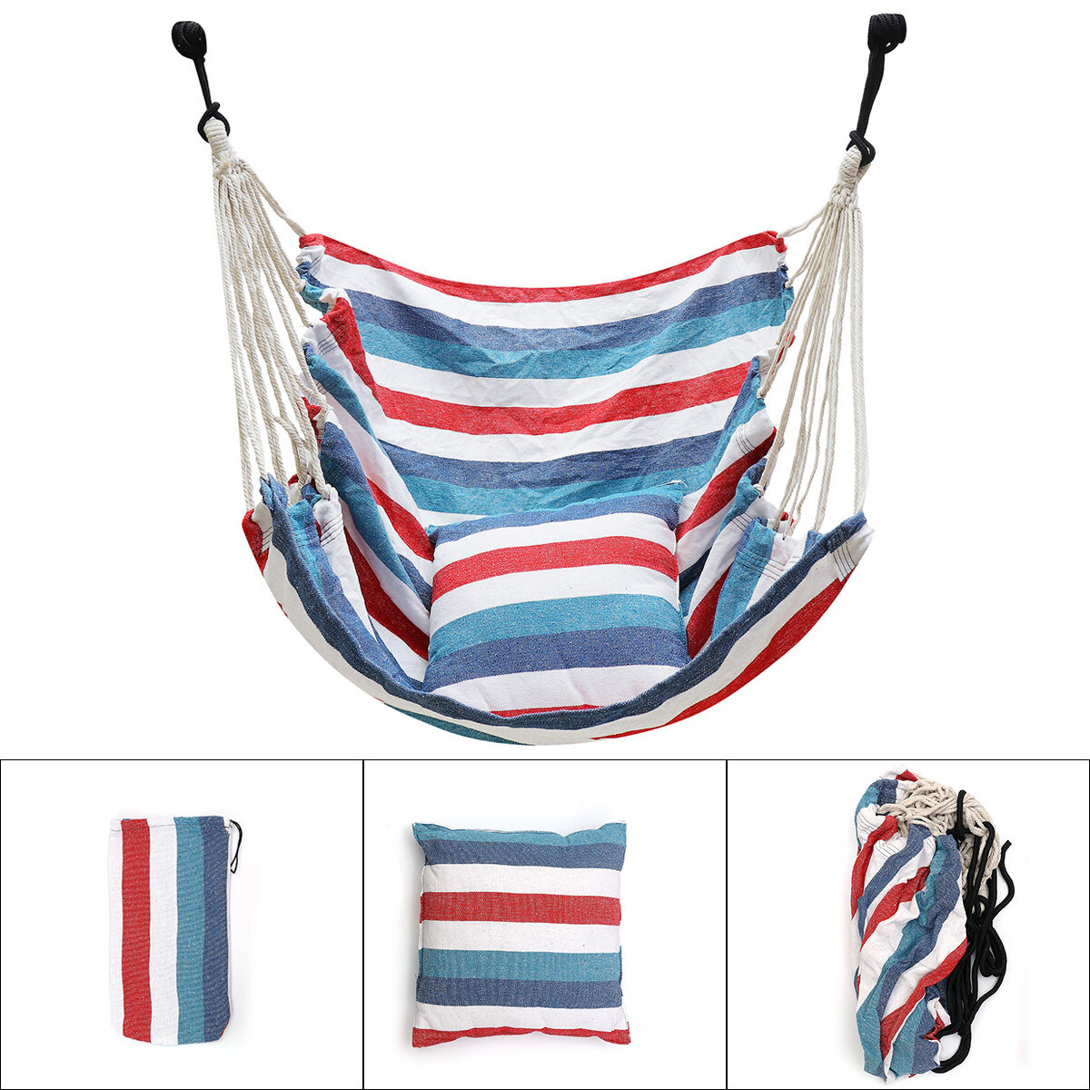 3.9x5.1in Hammock Chair Comfortable Easy Install Hanging Swing Seat with 2 Pillow Outdoor Indoor Camping Travel