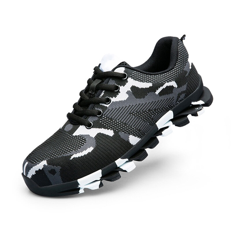 Sapatos de segurança masculinos com biqueira de aço TENG OO, respiráveis, antiderrapantes, anti-impacto, adequados para corrida e caminhada.