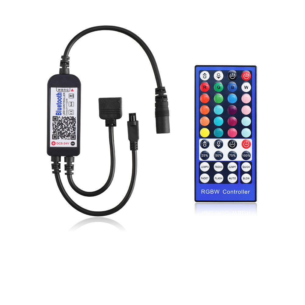 

DC5-24V RGBW Bluetooth Dimmer Controller + 40keys IR Remote Control For LED Strip Light