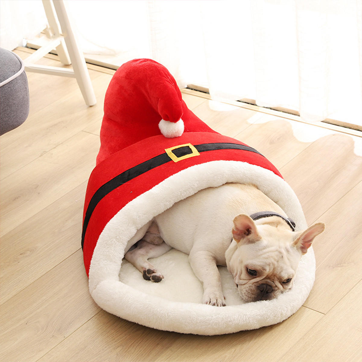 60x43x35cmクリスマス漫画ペットベッド赤スリッパタイプ厚い冬暖かいベッド用猫犬ペット