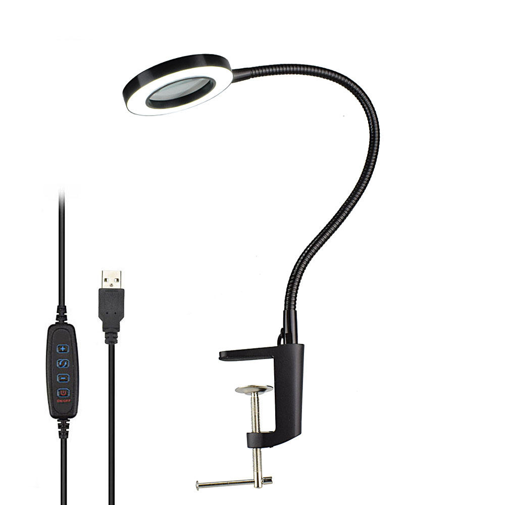 Usb 5x Bench Vise Table Clamp Magnifier Led Lights Flexible Desk