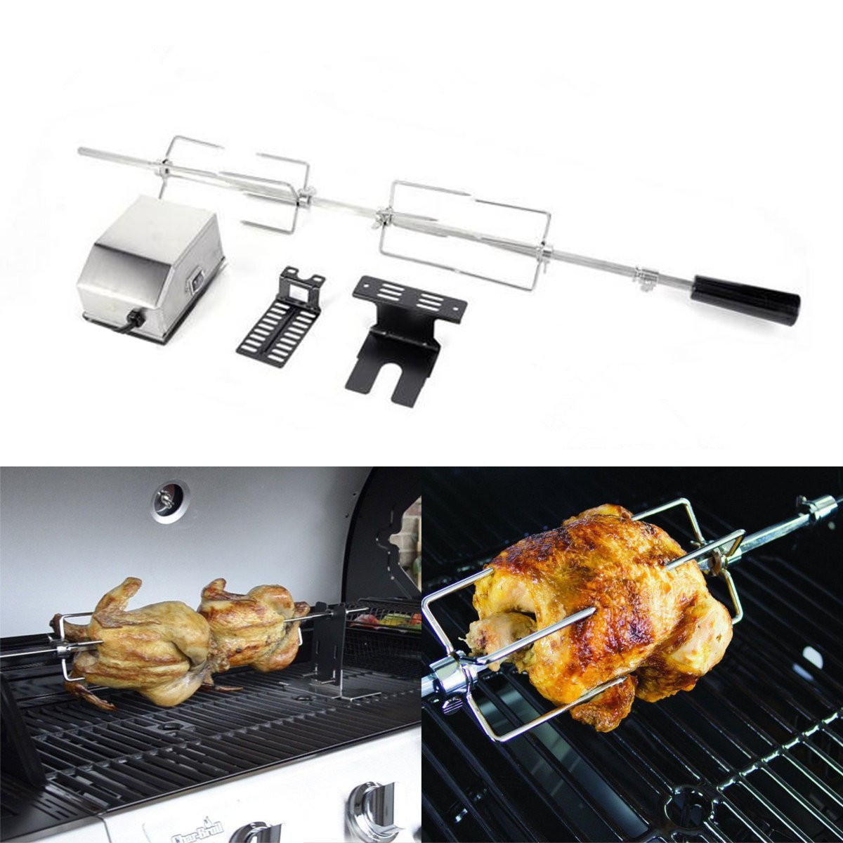 4w stainless steel rotisserie bbq spit rod grill roaster camping bbq ...