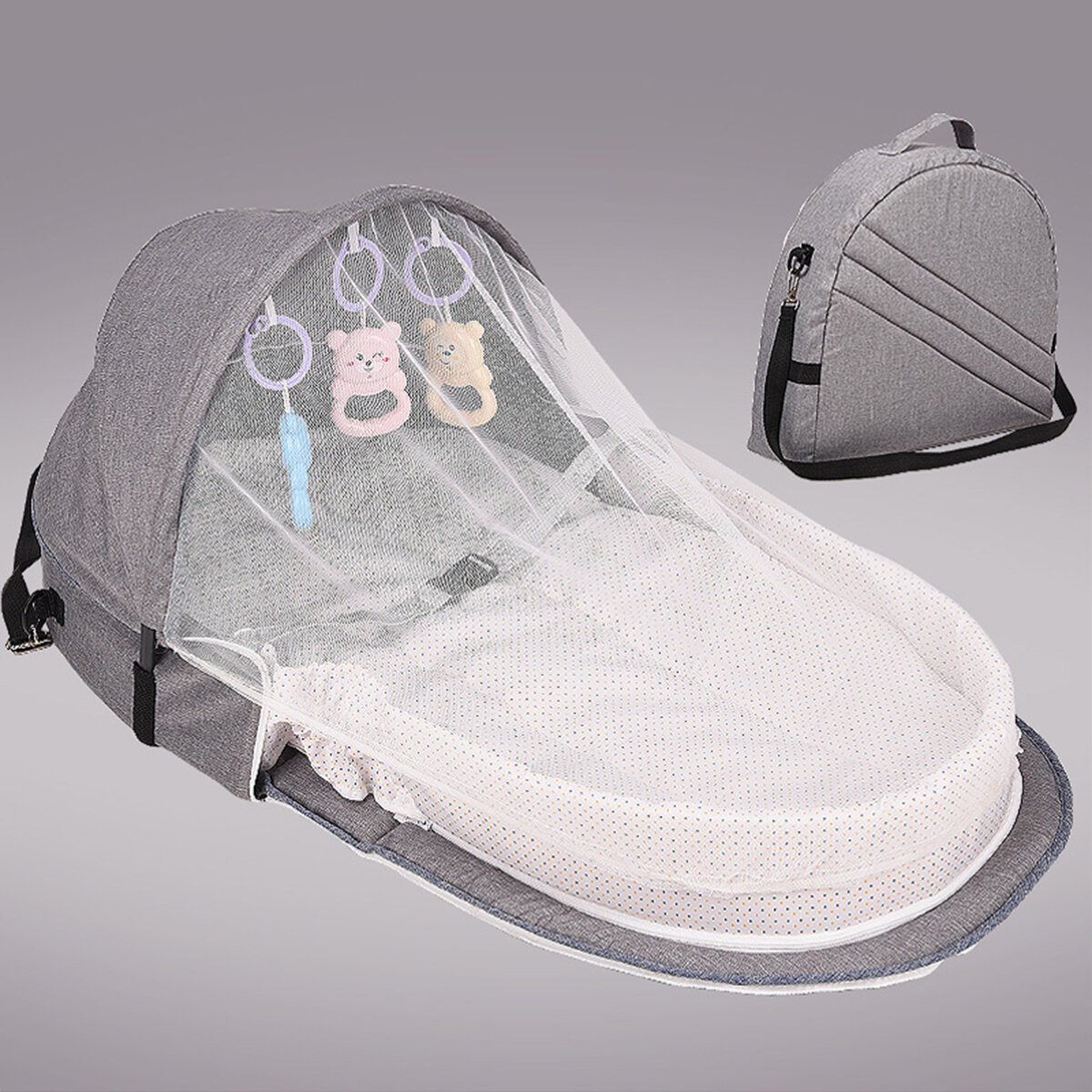 Opvouwbare multifunctionele katoenen babybed draagbare wieg met net en speelgoed voor babys