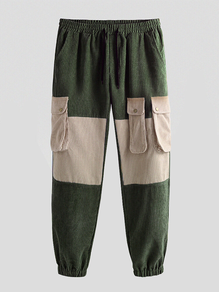 

Mens Vintage Corduroy Multi Pockets Patchwork Casual Pants