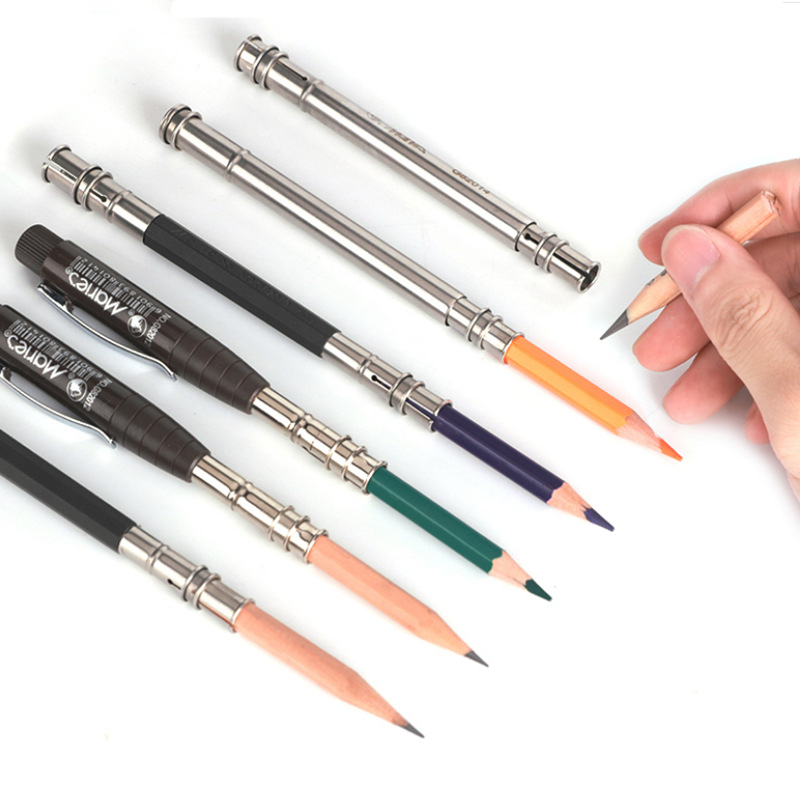 Pencils Extender with Pencil Sharperner Adjustable Rotating Pen Case Pen Holder