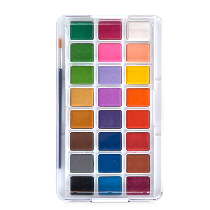 Deli 73870 24 kleuren effen water kleurpigment set draagbaar handgeschilderd aquarel pigment met pen