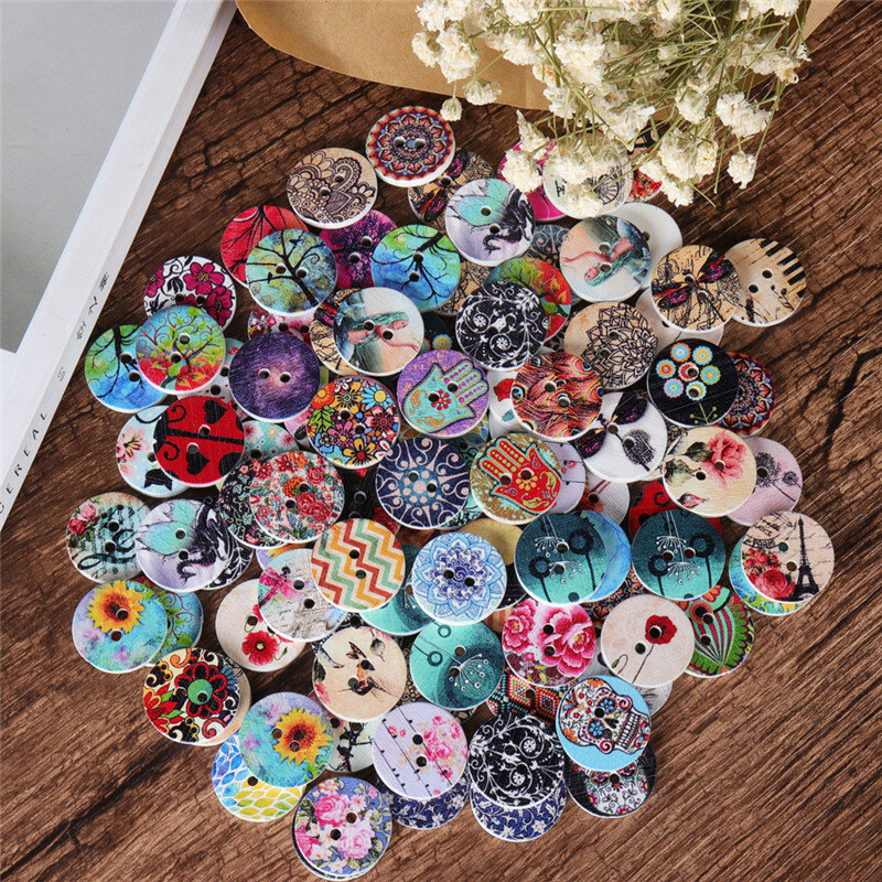 

100 Pcs Round Wooden Buttons Decoration Sewing Buttons DIY Materials