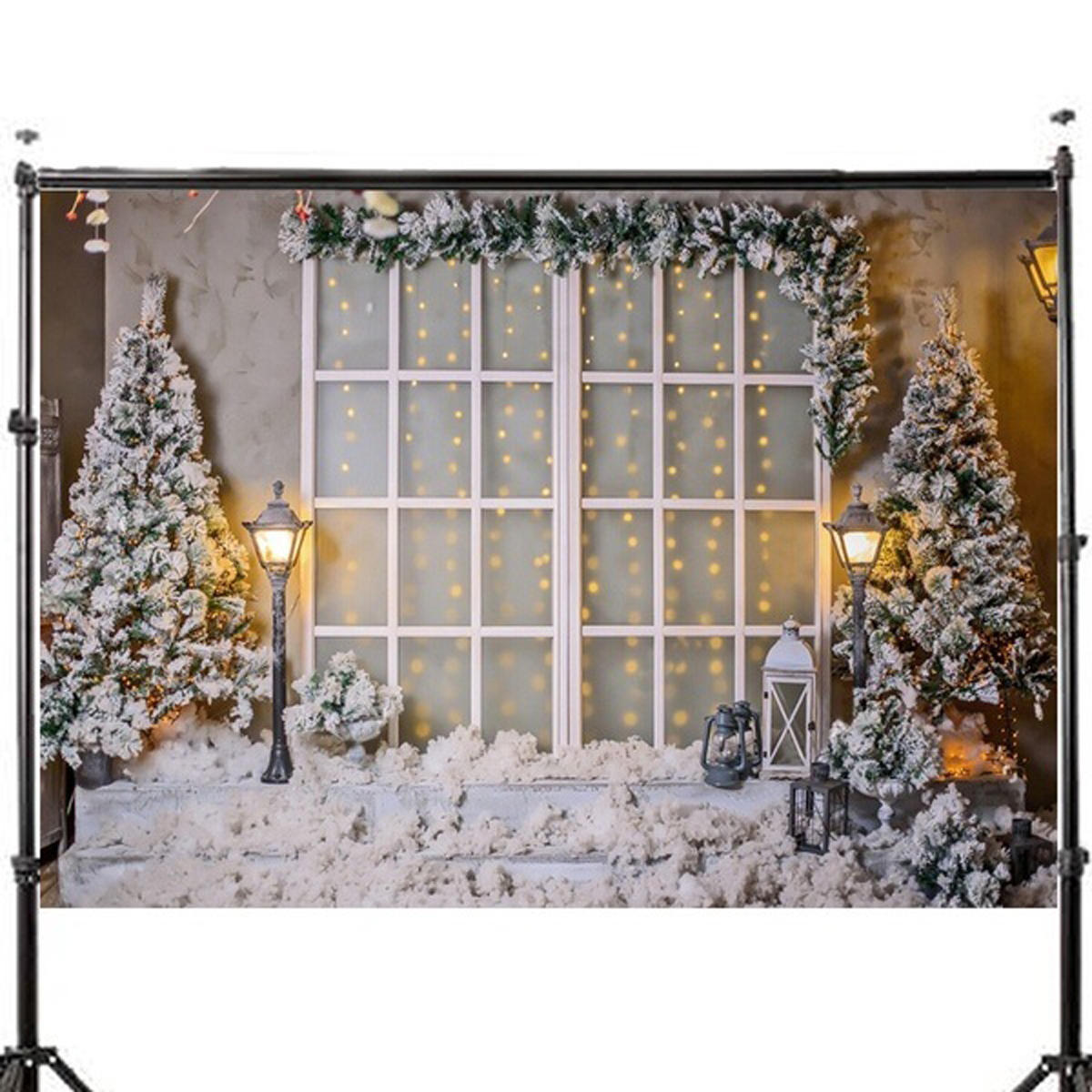 3x5FT 5x7FT Vinyl Christmas Tree Snow Window Light Photography Backdrop Background Studio Prop