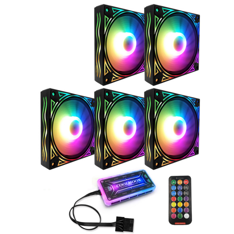 Coolmoon BILLOW 5PCS Colorful Backlight 120mm CPU Cooling Fan Mute PC Heatsink with the Remote Control