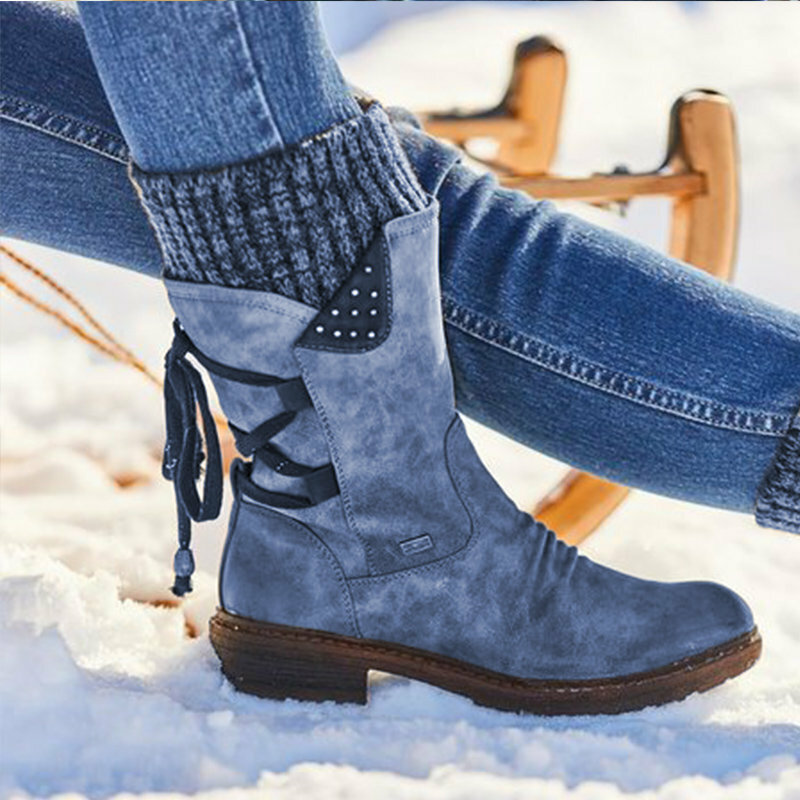 Women Plus Size Comfy Stitching Casual Mid Calf Boots Snow Boots