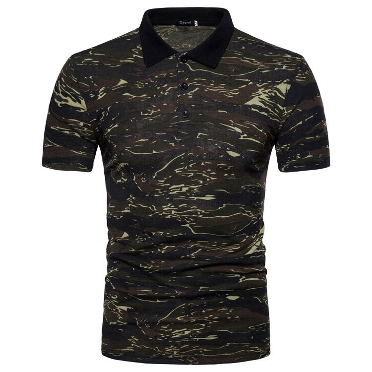Chemise de pêche en plein air pour hommes, camouflage d'été, chemise de pêche à revers à manches courtes, tissu