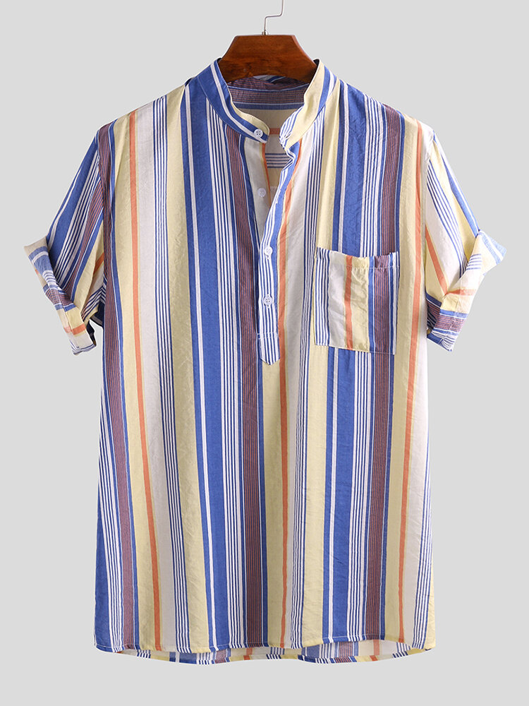 Charmkpr men colorful mix stripe short sleeve henley shirts Sale ...