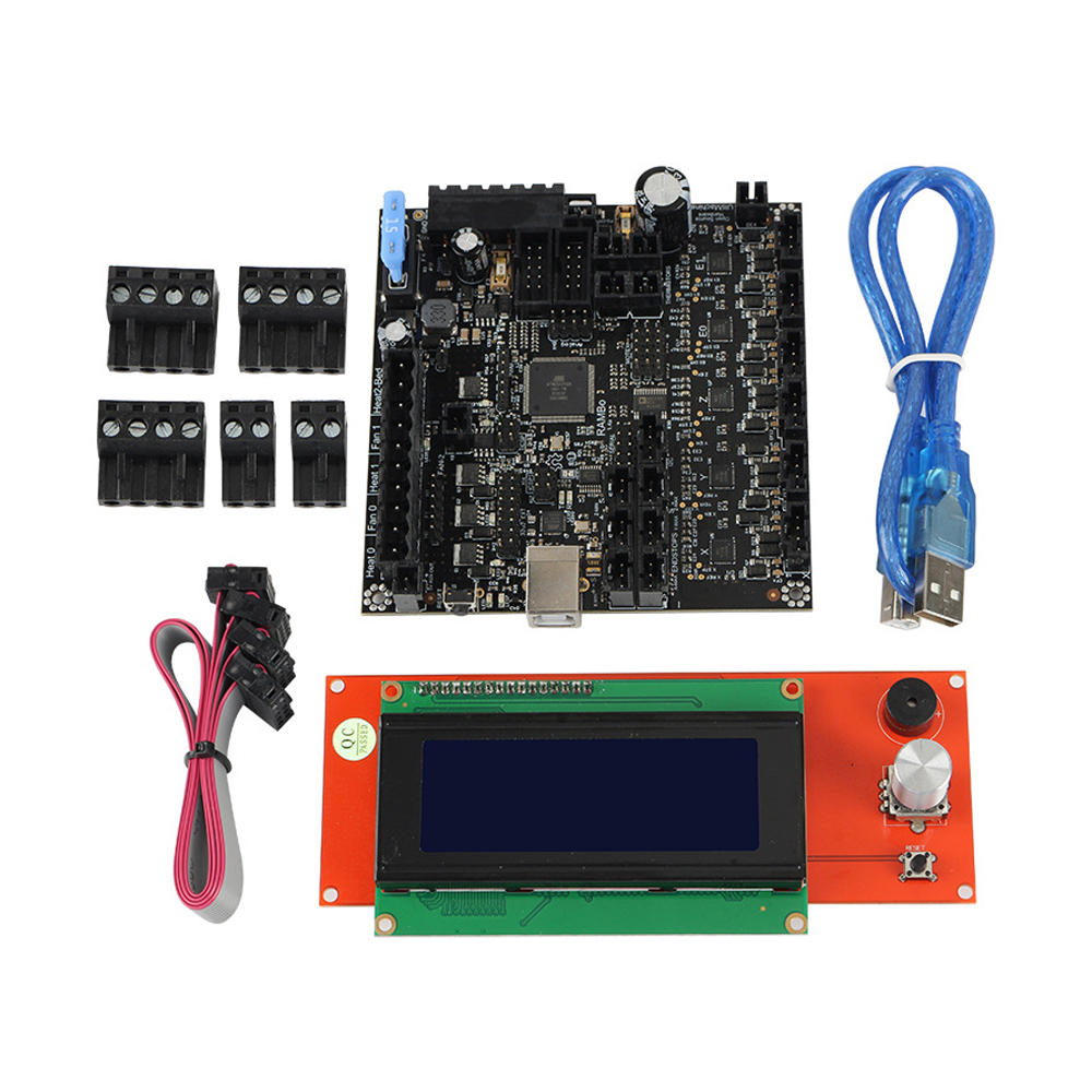 Cloned RAMBo 1.4 Motherboard All On One Integrated PCB with 2004 LCD Display For 3D Printer Part