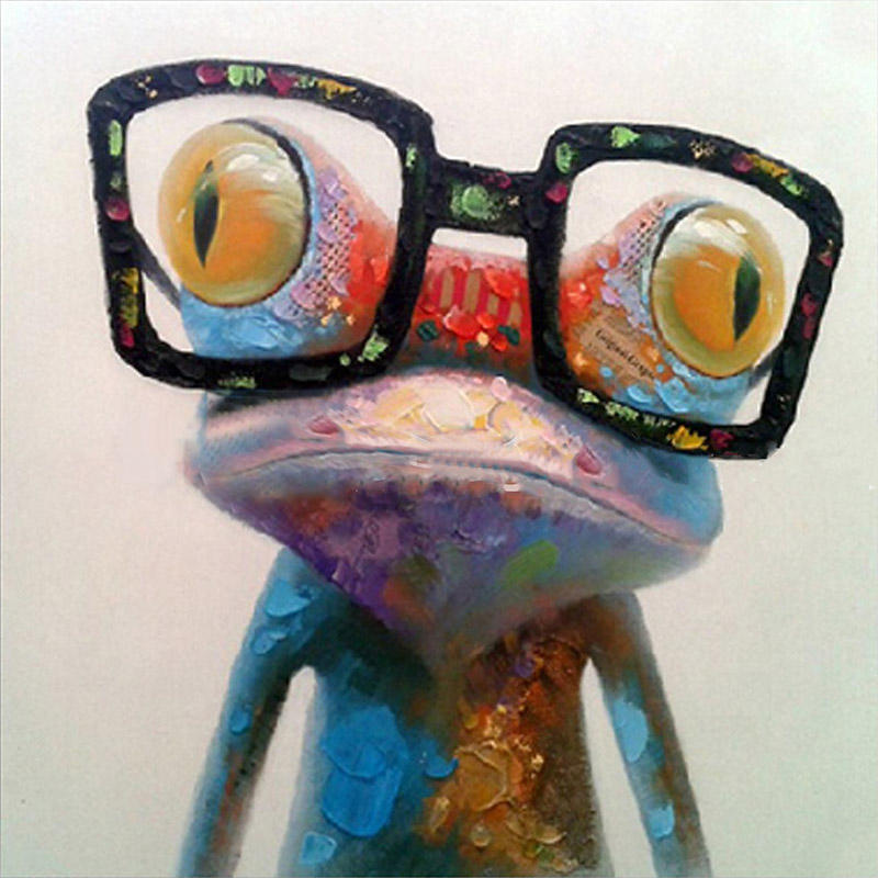 Miico Handgeschilderde olieverfschilderijen Dierlijke moderne kunst Happy Frog Met bril op canvas Wa