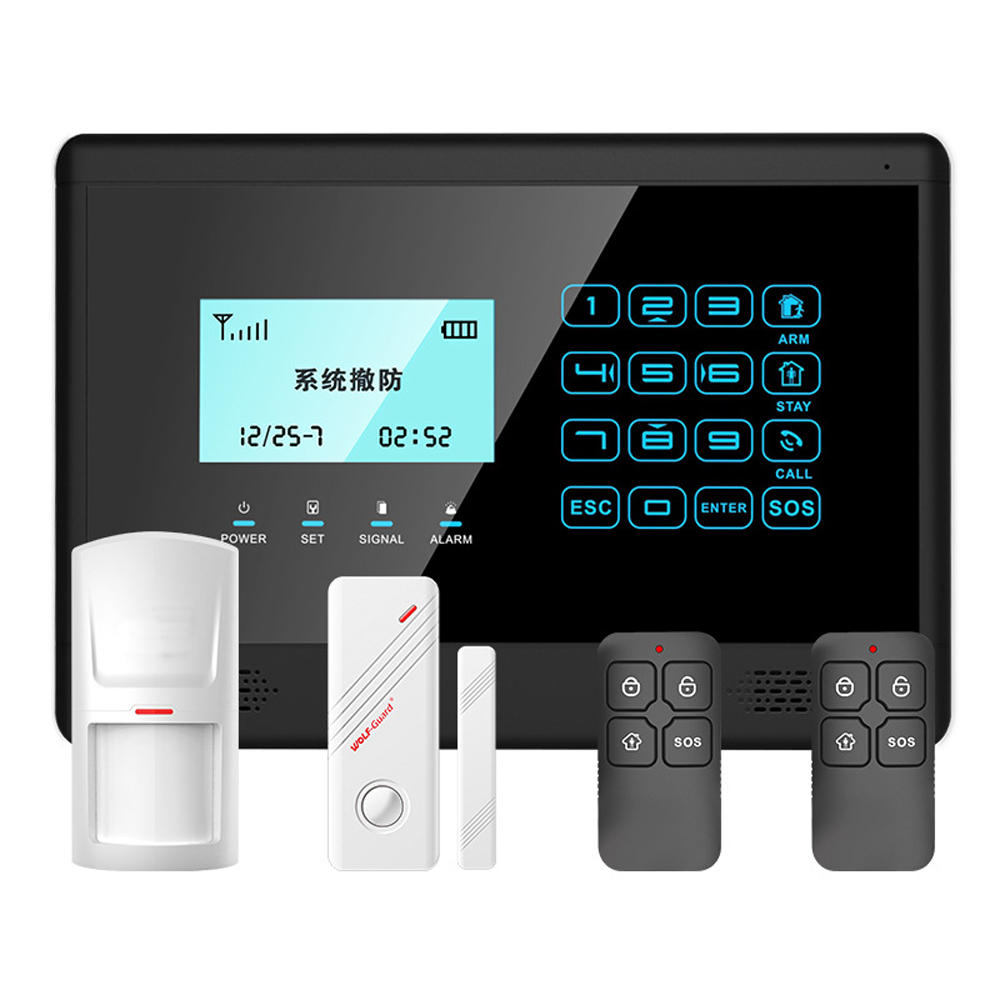 

Wolf-Guard Wireless LCD GSM SMS Home Security Burglar Alarm System Solar Siren PIR Door Gap Sensor For Smart Home