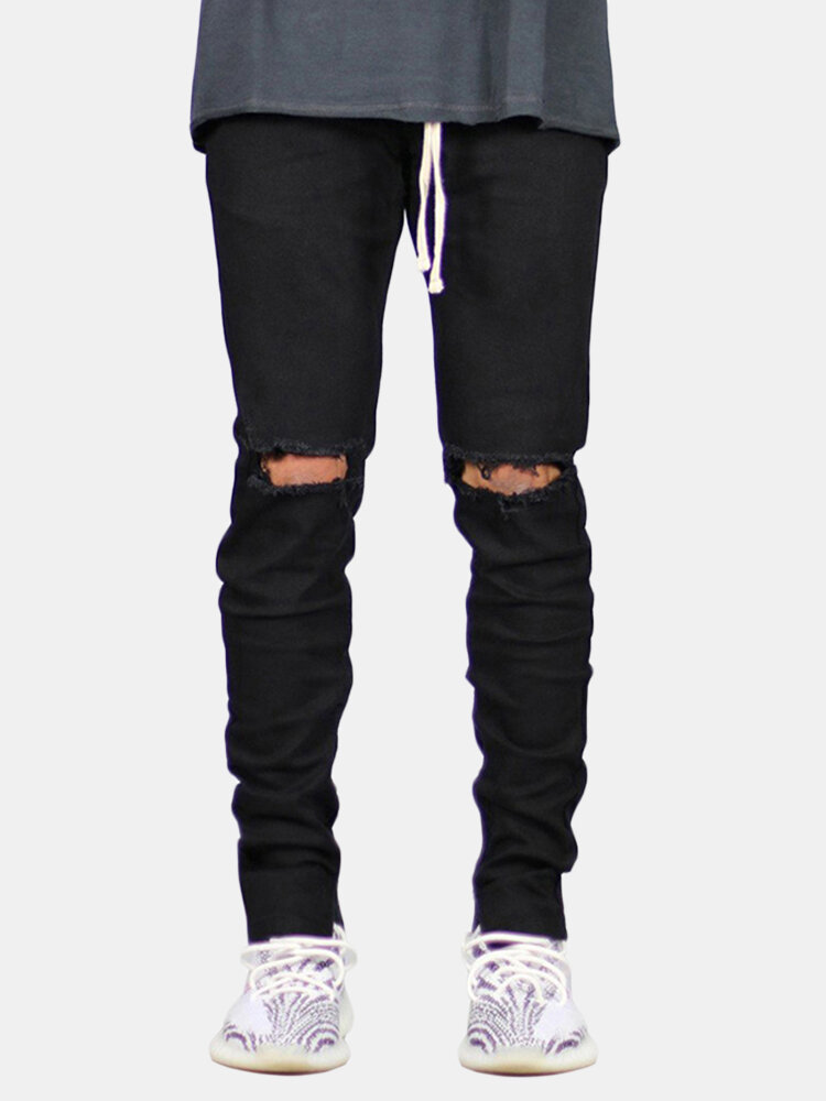 drawstring ripped jeans