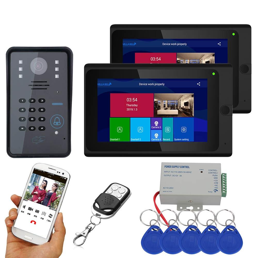 

ENNIO 7inch 2 Monitors Wireless Wifi RFID Password Video Door Phone Doorbell Intercom Entry System with Wired IR-CUT 108