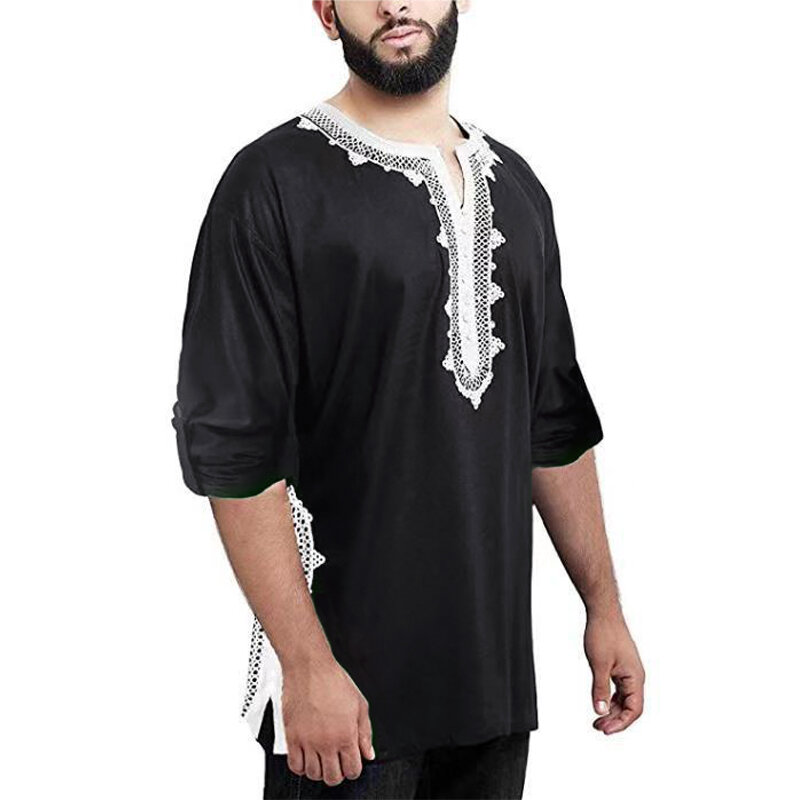 Mens Ethnic Style Half Sleeve V Neck Casual Shirts