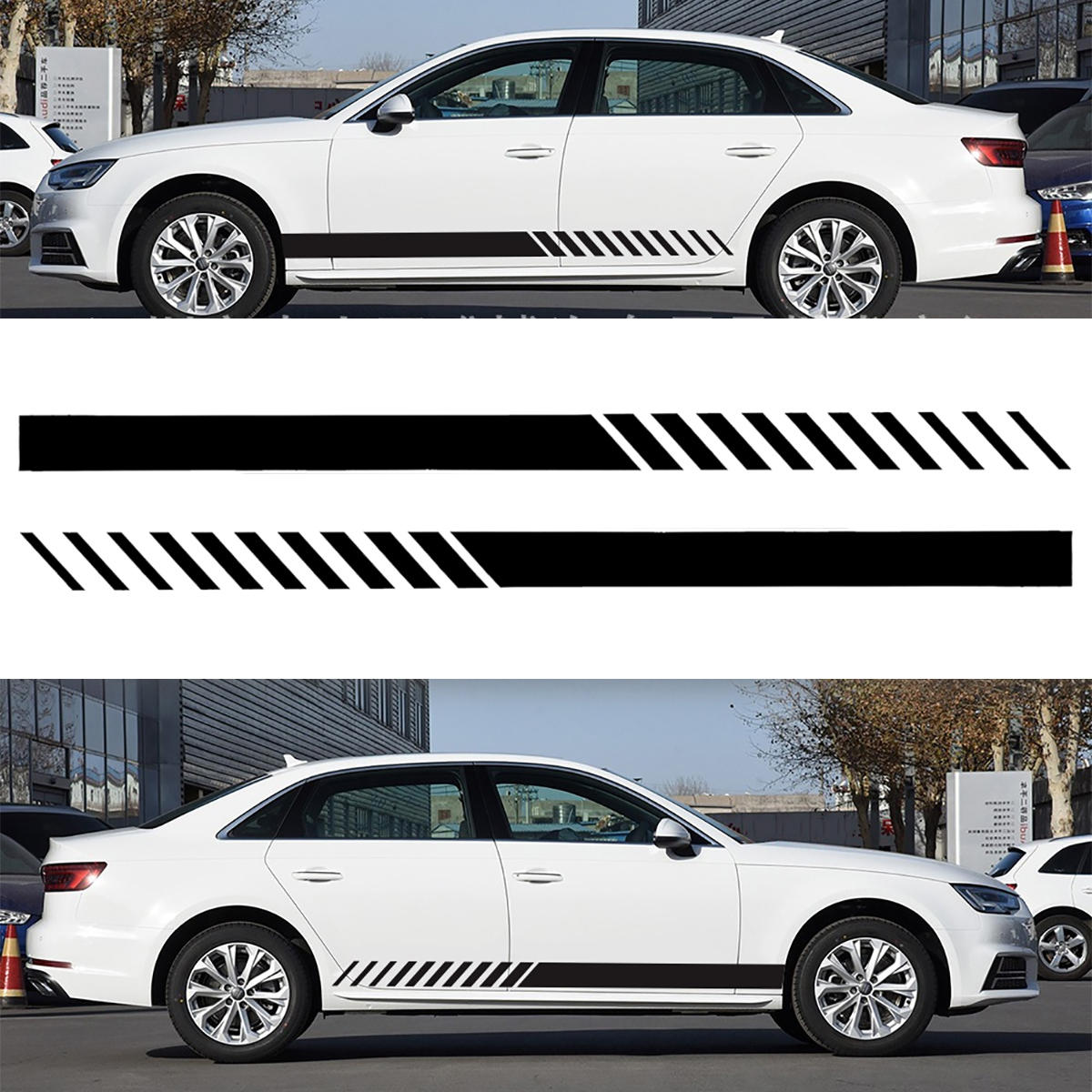 Universal 2X Car Racing Black Graphics met lange strepen Grafische zijbehuizing Vinyl stickers