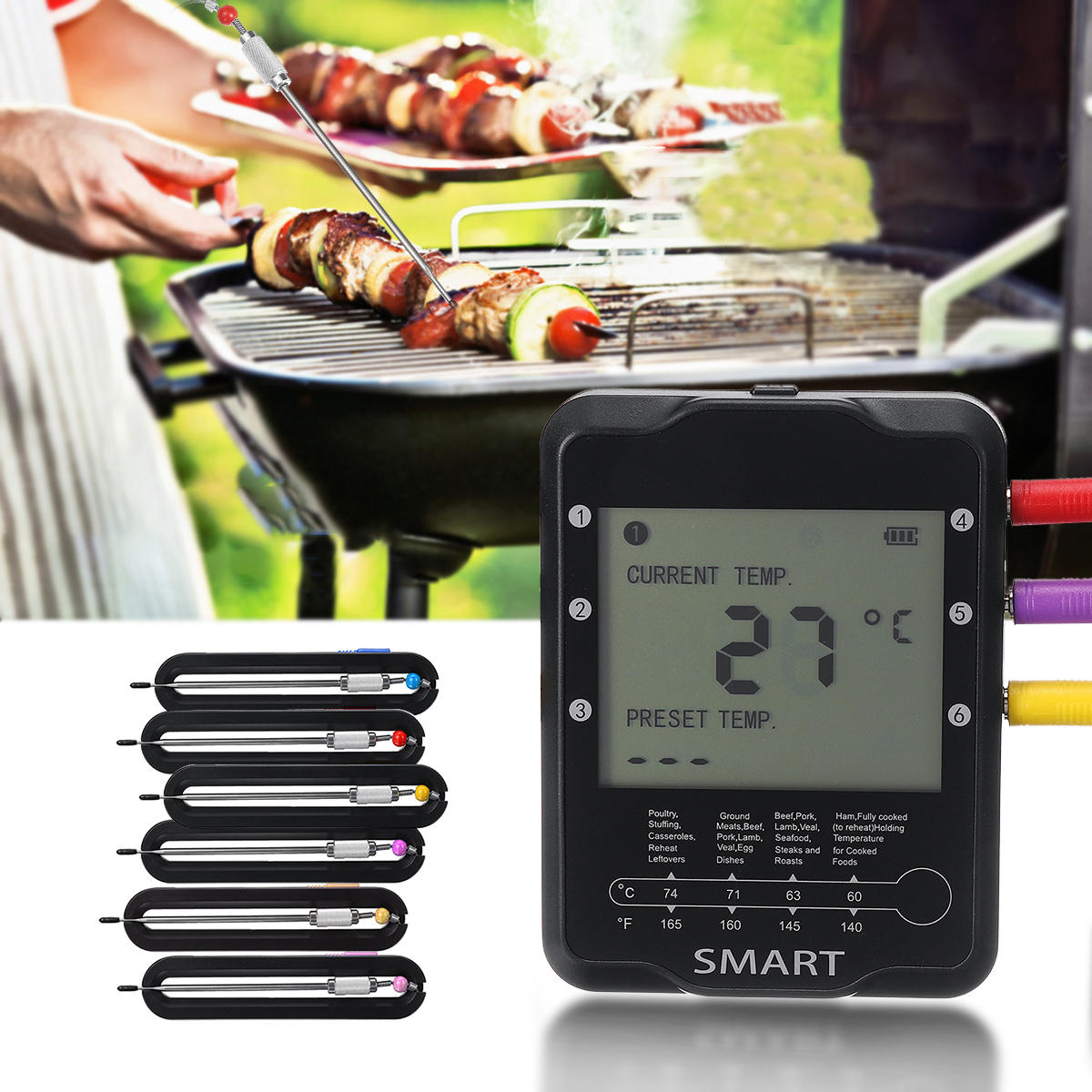 Wireless Smart Meat Digital Thermometer 6/4 Probes WiFi bluetooth BBQ Thermometer