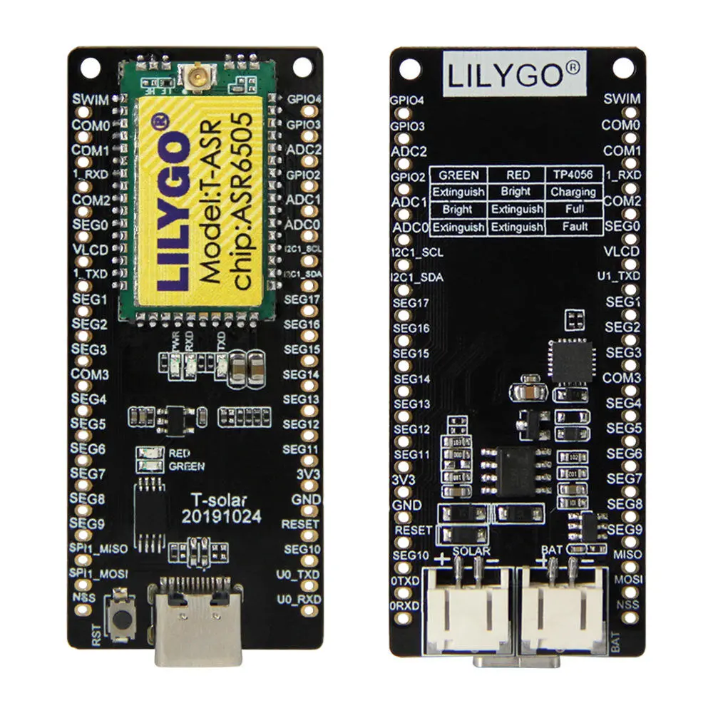 Lilygo® t-solar development board asr6505 integrates sx1262lora module solar power supply interface
