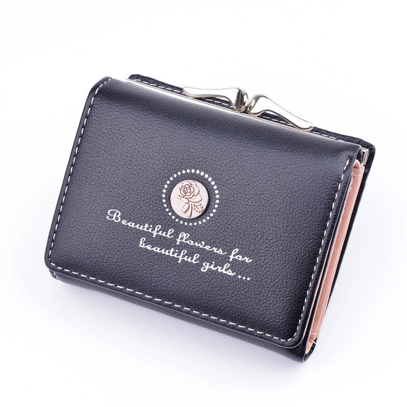 Women pu leather floral clutch short solid buckle ladies wallet mini portable credit card purse