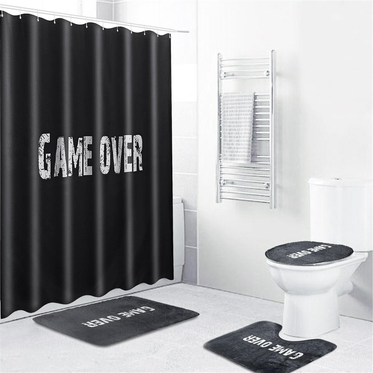 Puerto Rico Waterproof Shower Curtain Set Bathroom Mat Non-Slip Toilet Lid Cover 