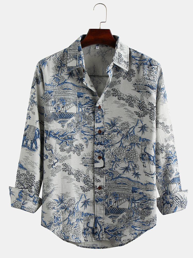 Vintage landschapsschilderkunst shirt met lange mouwen