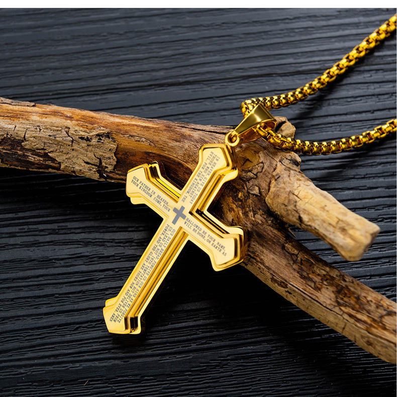 

Трехслойное мужское ожерелье из библейского креста Кулон из титановой стали
