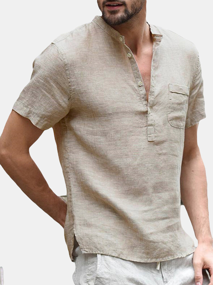 INCERUN Men's Button V-Neck Casual T-shirts Summer Short Sleeve Comfort Loose Solid...