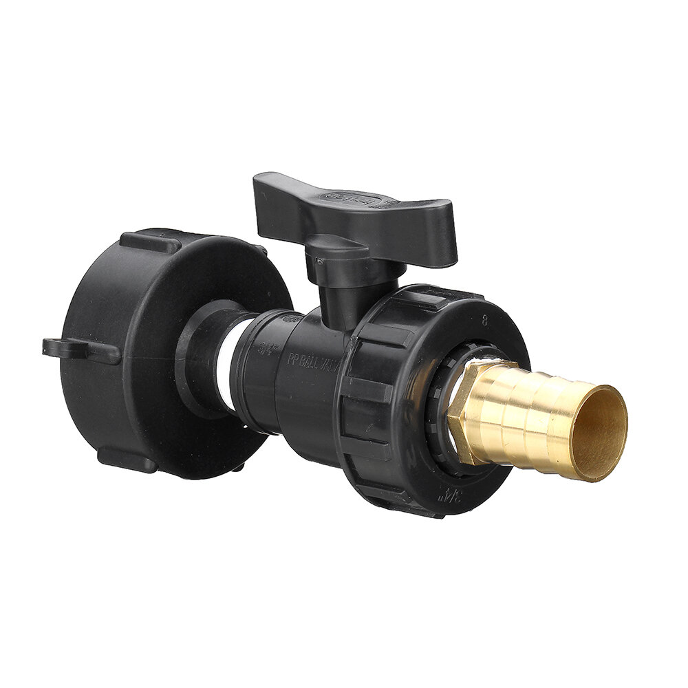 S60x6 3/4'' IBC Tank Drain Adapter Pagoda Outlet Tap Water Connector Replacement PP Ball Valve Fitti