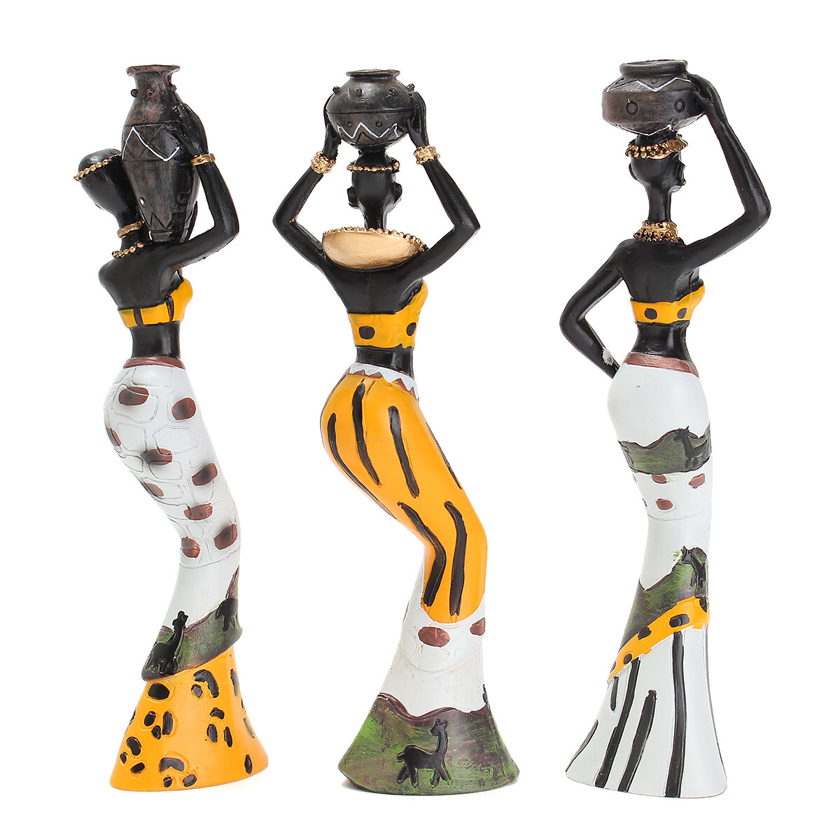 3 stks Afrikaanse Dame Ornament met Vaas Prachtige Etnische Standbeeld Sculpturen Nationale Cultuur 