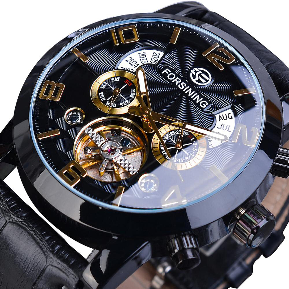 

Forsining GMT373 Мода Мужчины Автоматические часы Неделя Год Натуральная Кожа Ремешок Дисплей Механический Часы