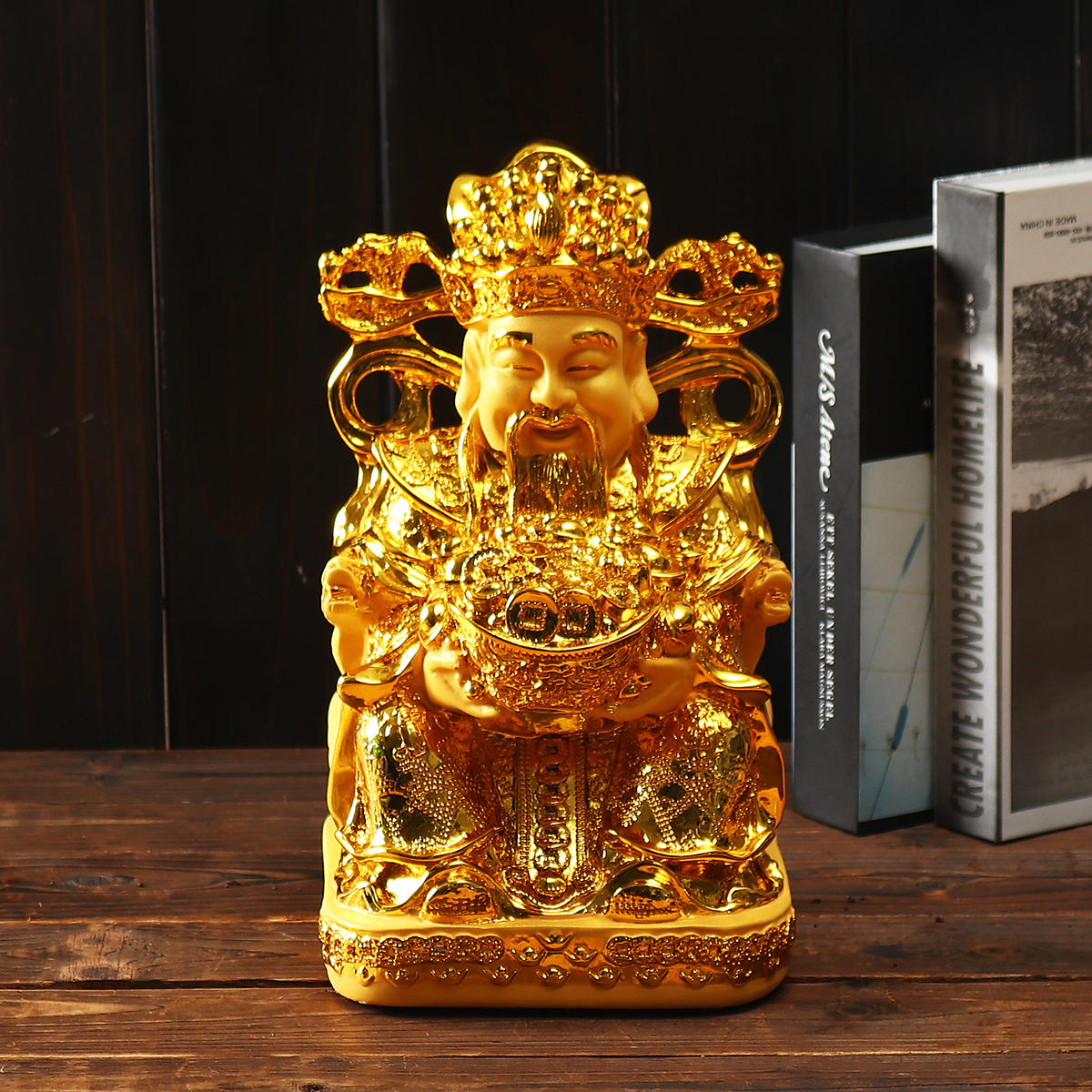 Rijkdom Gouden plating Standbeeld Wencaishen Feng Shui Ornament Decoraties Mascotte Breng meer rijkd
